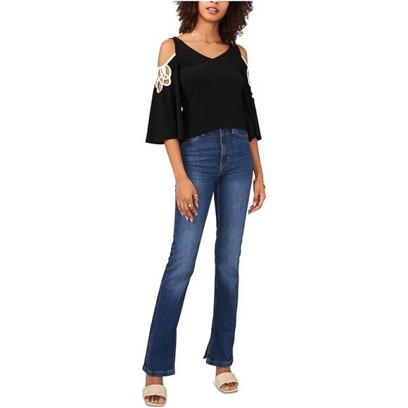Vince Camuto Black Top with Strappy Flare Sleeves - Picture 12 of 13